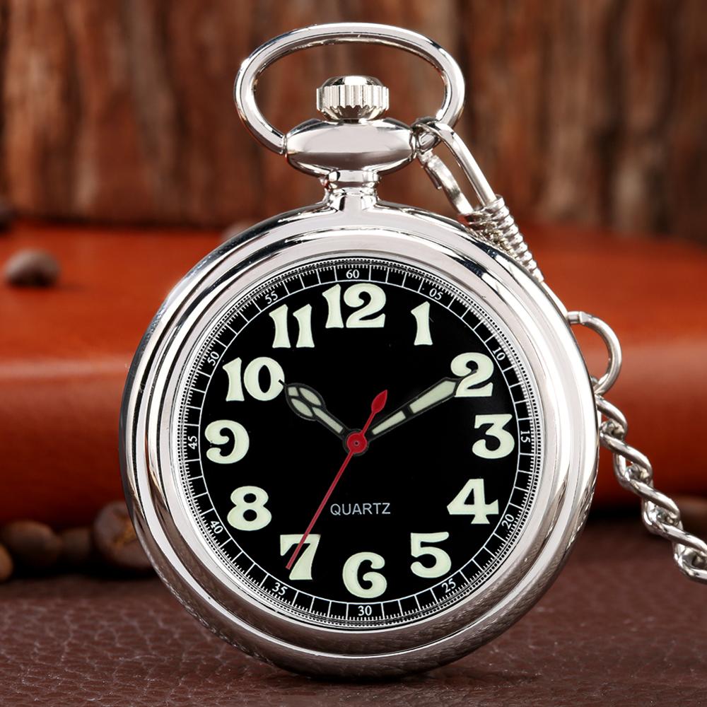 Noctilucent Fluorescent Open Face Arabic Numerals Quartz Pocket Watch