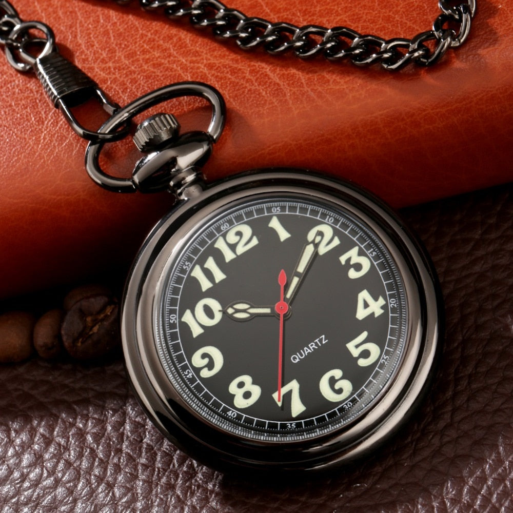Noctilucent Fluorescent Open Face Arabic Numerals Quartz Pocket Watch