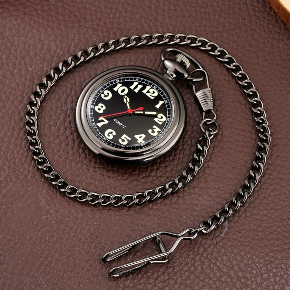 Noctilucent Fluorescent Open Face Arabic Numerals Quartz Pocket Watch