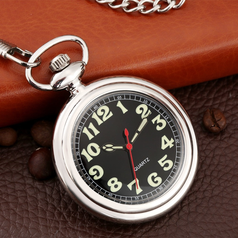 Noctilucent Fluorescent Open Face Arabic Numerals Quartz Pocket Watch