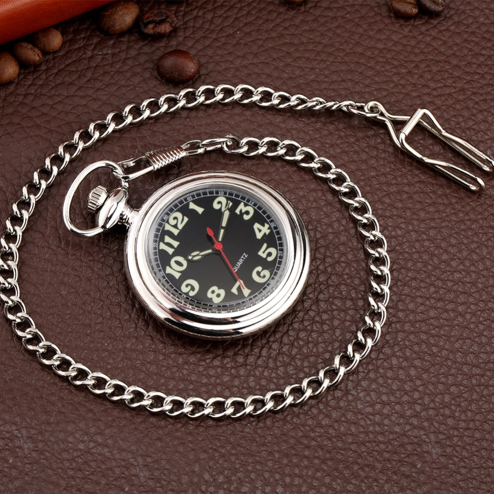 Noctilucent Fluorescent Open Face Arabic Numerals Quartz Pocket Watch