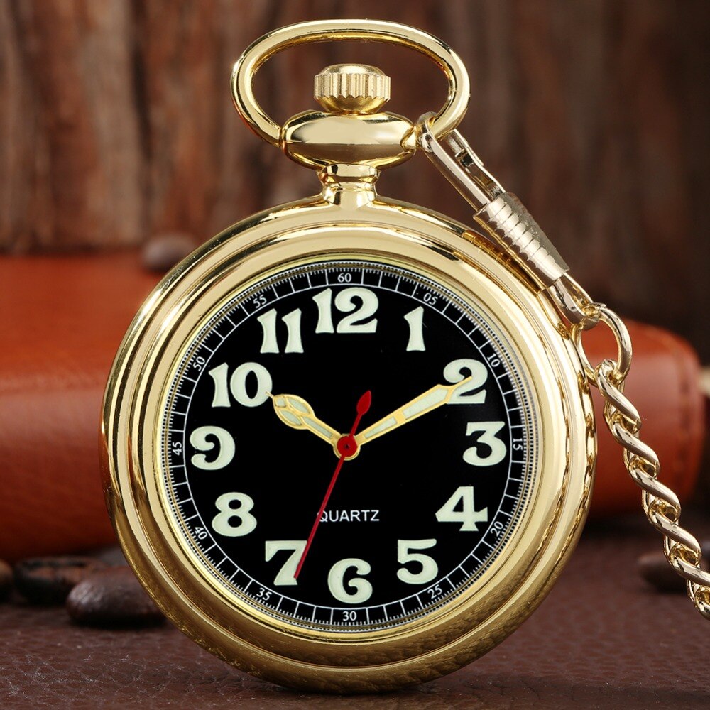 Noctilucent Fluorescent Open Face Arabic Numerals Quartz Pocket Watch