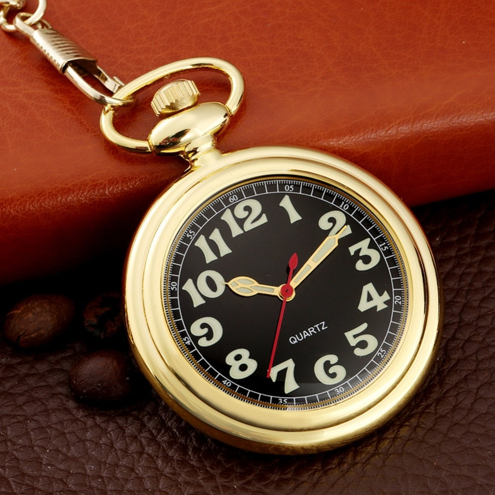Noctilucent Fluorescent Open Face Arabic Numerals Quartz Pocket Watch