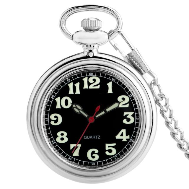 Noctilucent Fluorescent Open Face Arabic Numerals Quartz Pocket Watch