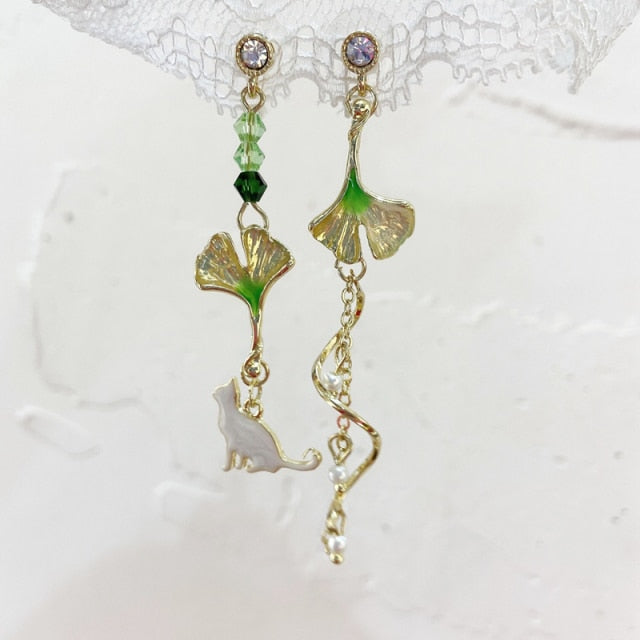 New Elegant Metal Flower Cute Cat Dangle Earrings For Women