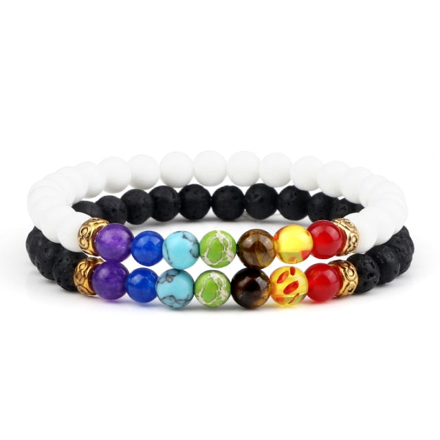 7 Chakra Black Natural Stone Beads Yoga Strand Bracelets