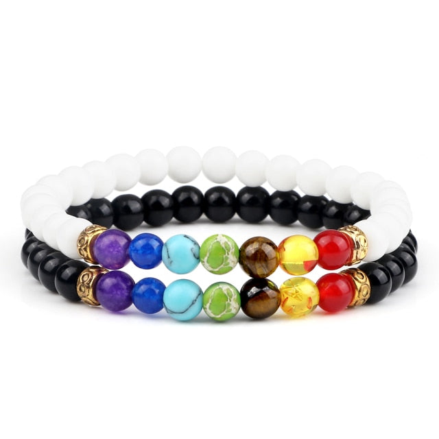 7 Chakra Black Natural Stone Beads Yoga Strand Bracelets