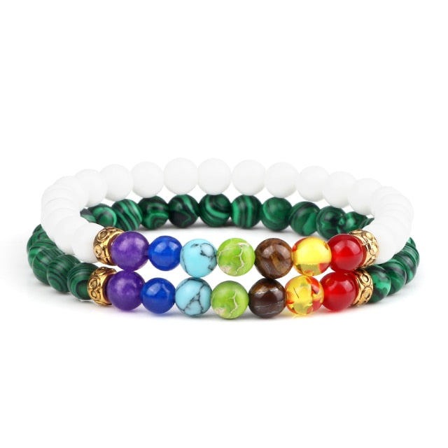 7 Chakra Black Natural Stone Beads Yoga Strand Bracelets