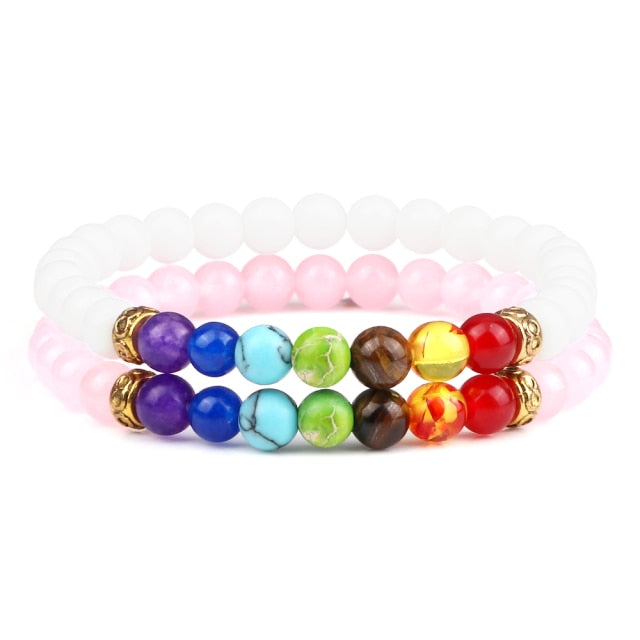 7 Chakra Black Natural Stone Beads Yoga Strand Bracelets