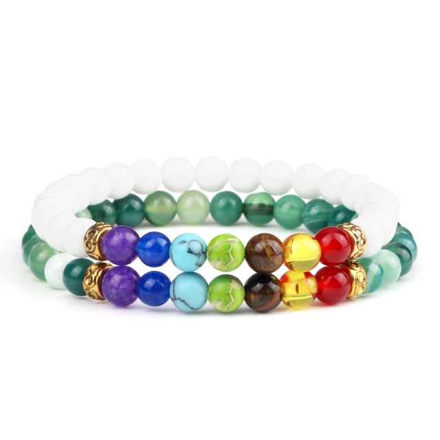 7 Chakra Black Natural Stone Beads Yoga Strand Bracelets