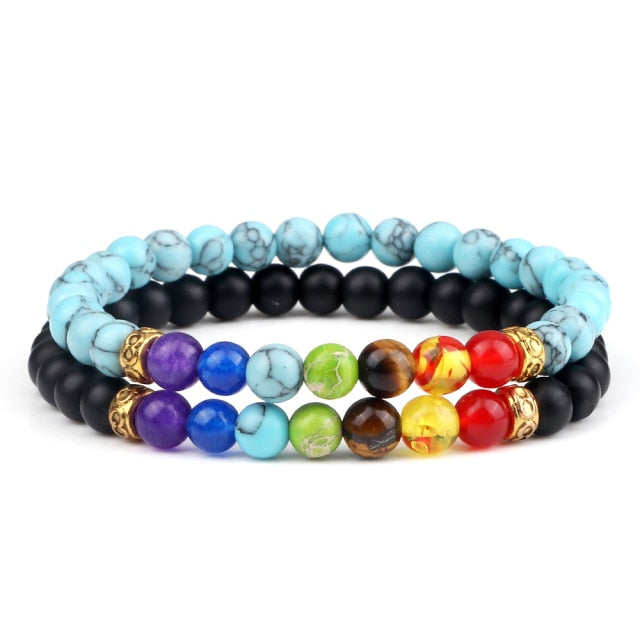 7 Chakra Black Natural Stone Beads Yoga Strand Bracelets