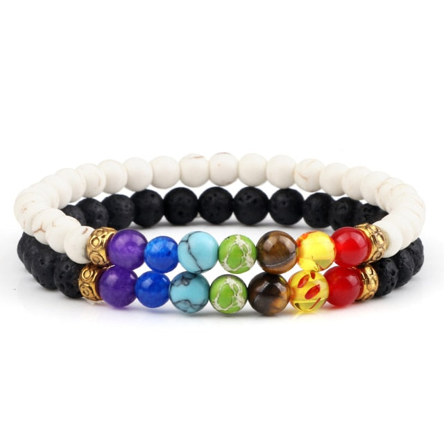 7 Chakra Black Natural Stone Beads Yoga Strand Bracelets