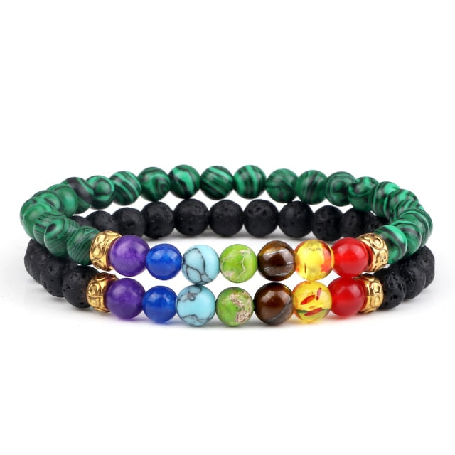 7 Chakra Black Natural Stone Beads Yoga Strand Bracelets