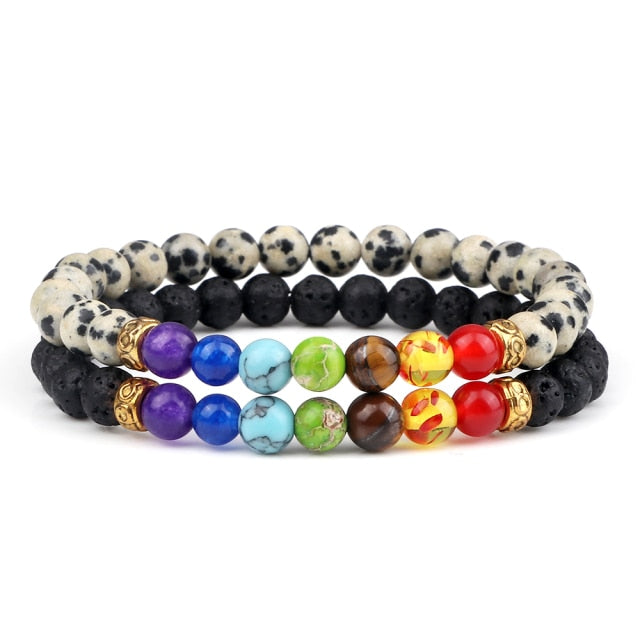 7 Chakra Black Natural Stone Beads Yoga Strand Bracelets