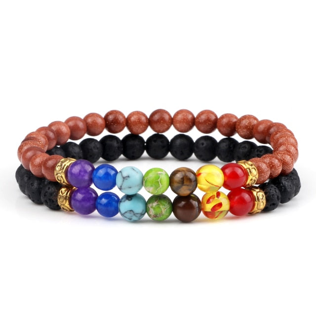 7 Chakra Black Natural Stone Beads Yoga Strand Bracelets