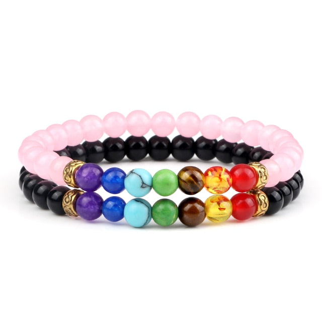 7 Chakra Black Natural Stone Beads Yoga Strand Bracelets