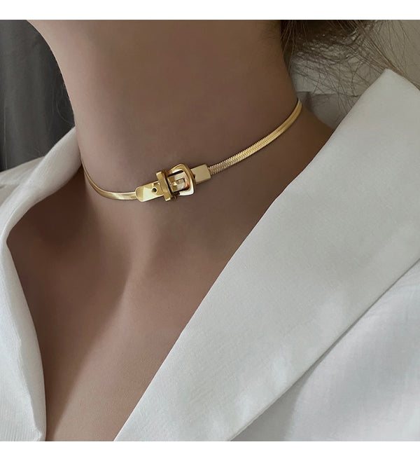 Classic Watch Buckle Shape Titanium Steel Choker Necklace