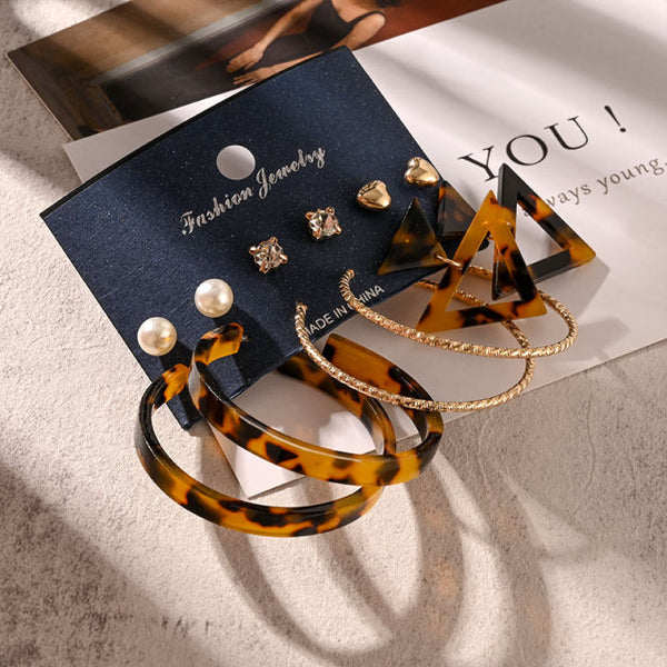 Conjunto de pendientes de aro grandes de acrílico redondos para mujer