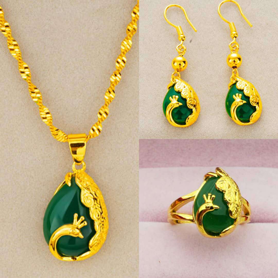 Peacock Opal Charm Wedding  Vietnam Gold Filled Jewellry Sets