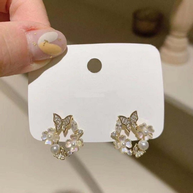 New Arrival Classic Round Pink Green Crystal Stud Earrings
