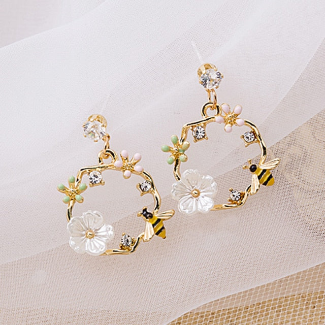 New Arrival Classic Round Pink Green Crystal Stud Earrings