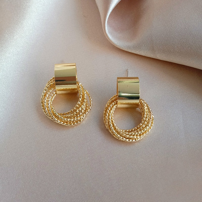 Gold Color Exaggerated Metal Chain Drop Earring