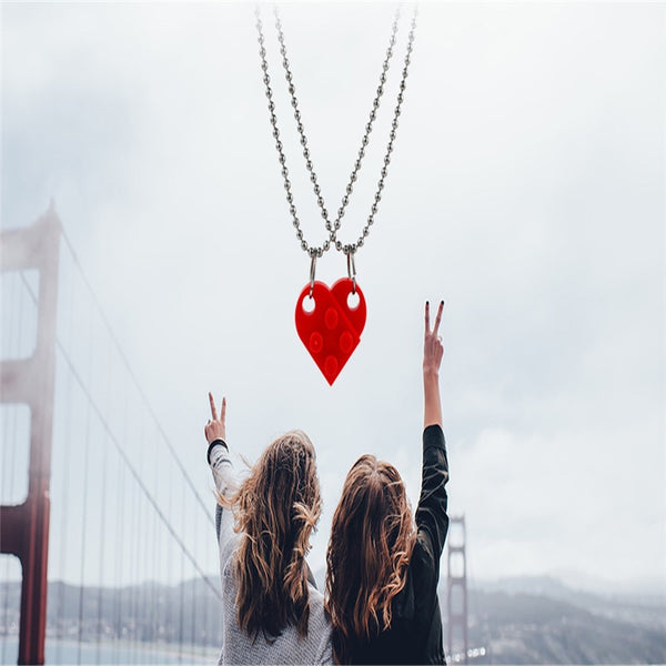 Two Piece Cute Brick Heart Pendant Necklace