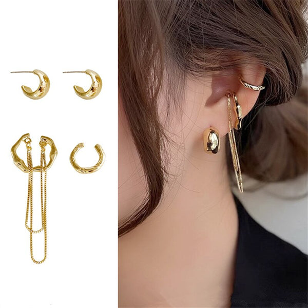 Conjunto de pendientes con clip y borlas de cadena de metal punk