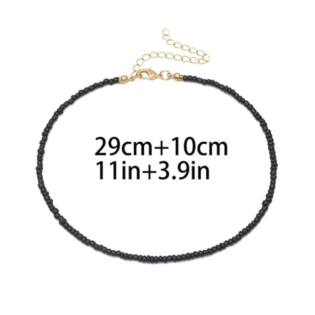 Bohemian White And BlueSeed Bead Flower Choker Necklace