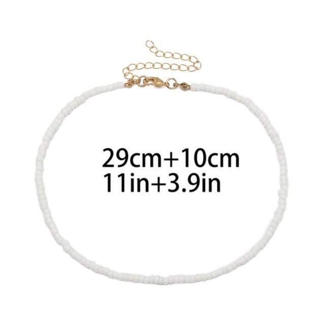 Bohemian White And BlueSeed Bead Flower Choker Necklace