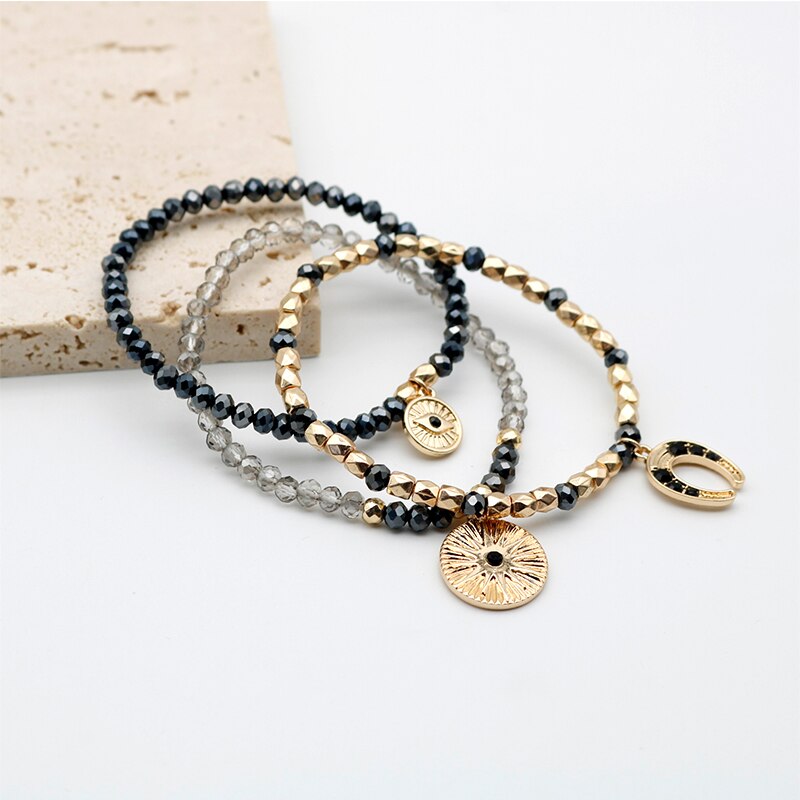 Gold Black Diamond Charms Glass And Acrylic Beads Set