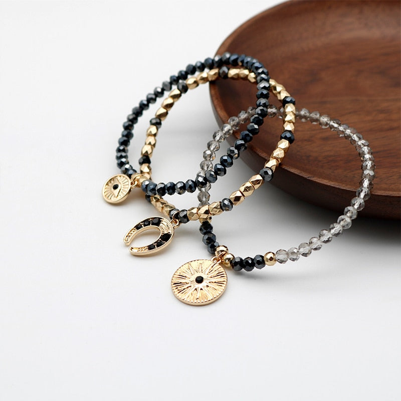 Gold Black Diamond Charms Glass And Acrylic Beads Set