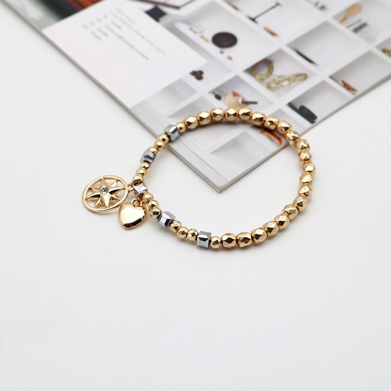 Gold Black Diamond Charms Glass And Acrylic Beads Set