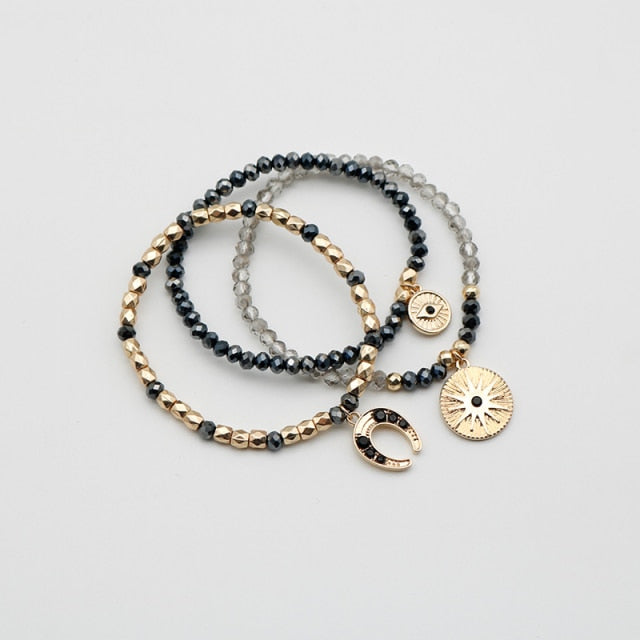 Gold Black Diamond Charms Glass And Acrylic Beads Set