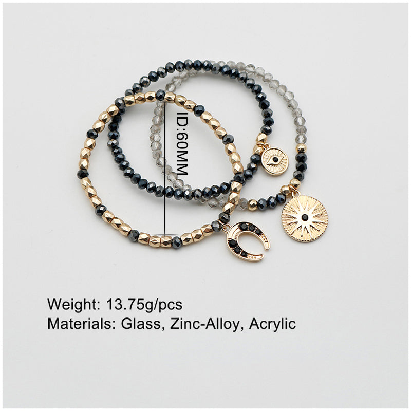 Gold Black Diamond Charms Glass And Acrylic Beads Set