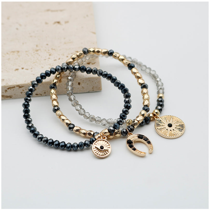Gold Black Diamond Charms Glass And Acrylic Beads Set
