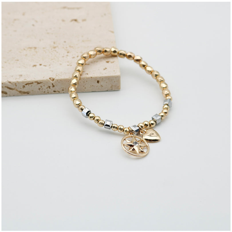 Gold Black Diamond Charms Glass And Acrylic Beads Set