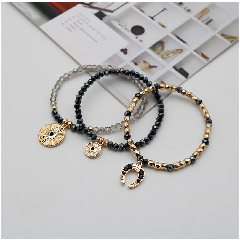 Gold Black Diamond Charms Glass And Acrylic Beads Set