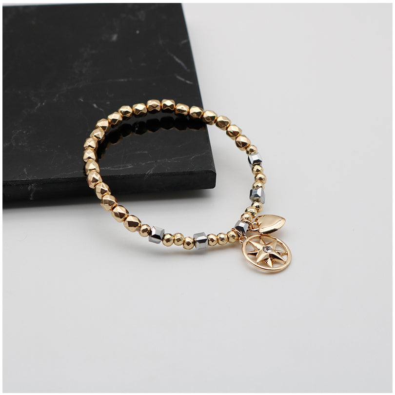 Gold Black Diamond Charms Glass And Acrylic Beads Set