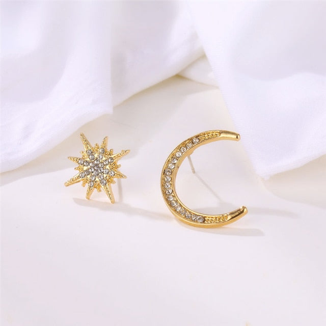 Fashion Gold Silver Color Cross Crystal Stud Earrings