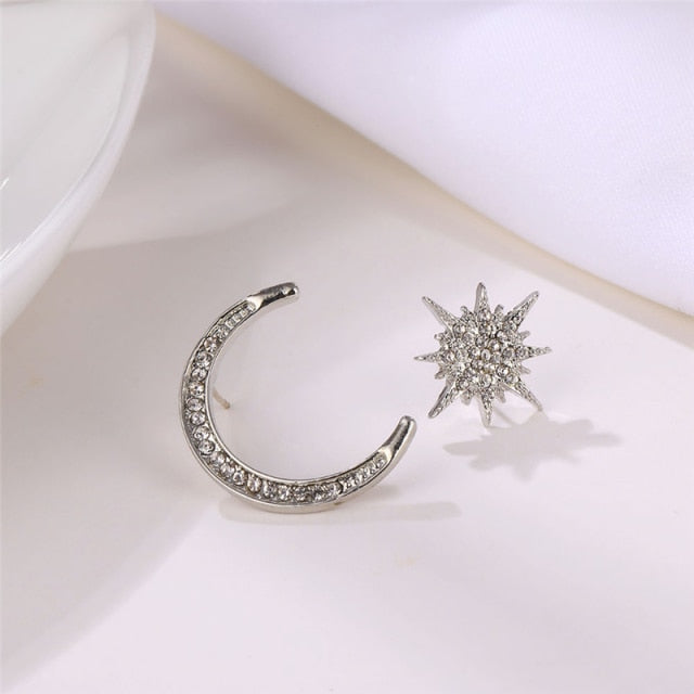 Fashion Gold Silver Color Cross Crystal Stud Earrings