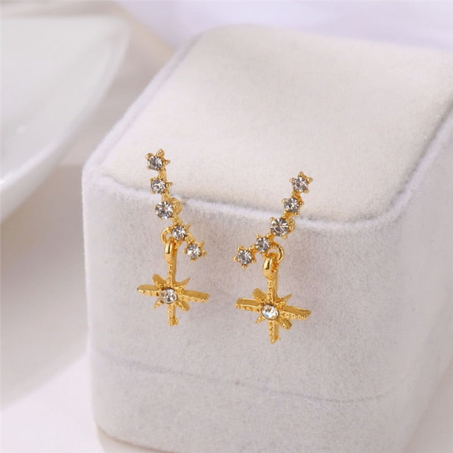 Fashion Gold Silver Color Cross Crystal Stud Earrings
