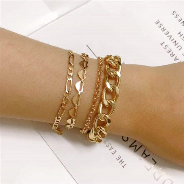 Boho Thick Gold Color Charm Bracelets Bangles