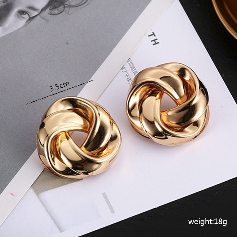 Big Vintage Metal Twisted Stud Earrings