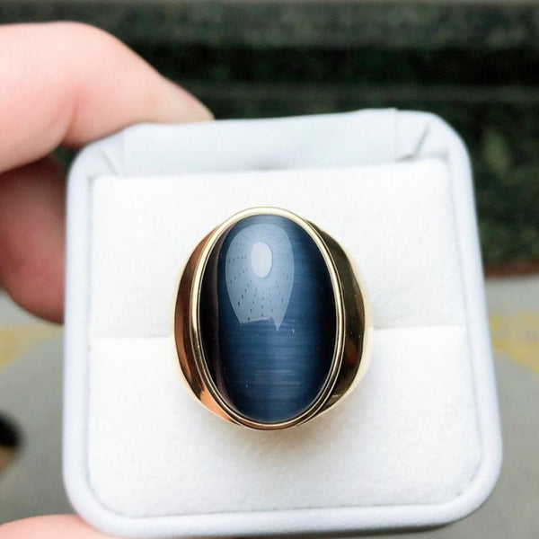 Anillo de lujo con ópalo ovalado liso de gran tamaño para hombre