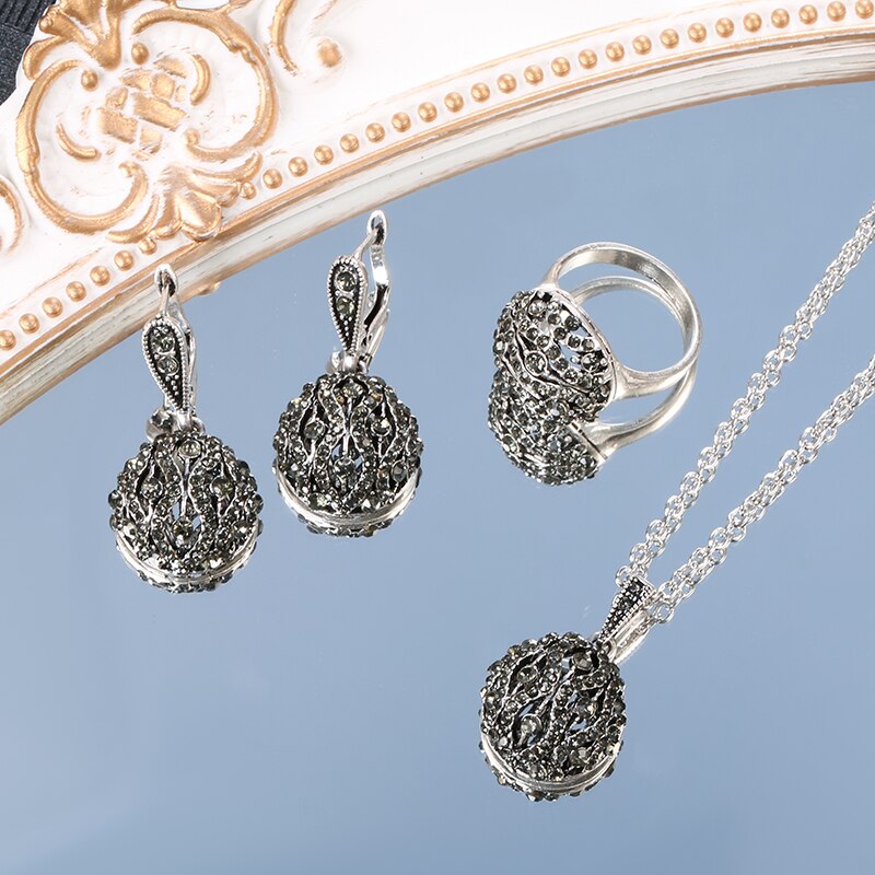 Crystal Flower Drop Earring Pendant Necklace Jewelry Set
