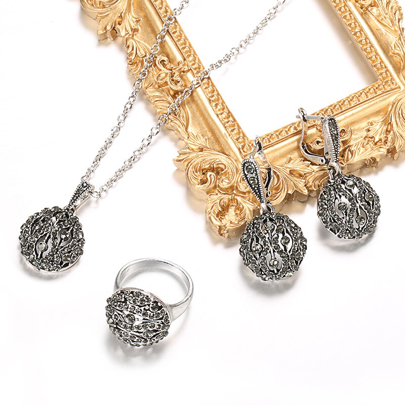 Crystal Flower Drop Earring Pendant Necklace Jewelry Set