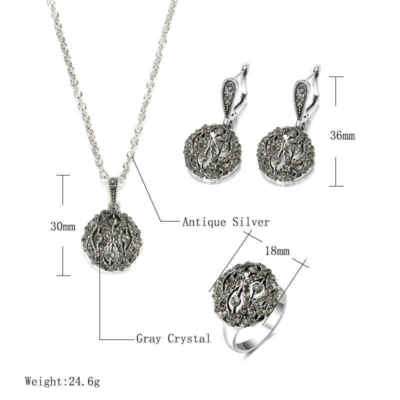 Crystal Flower Drop Earring Pendant Necklace Jewelry Set