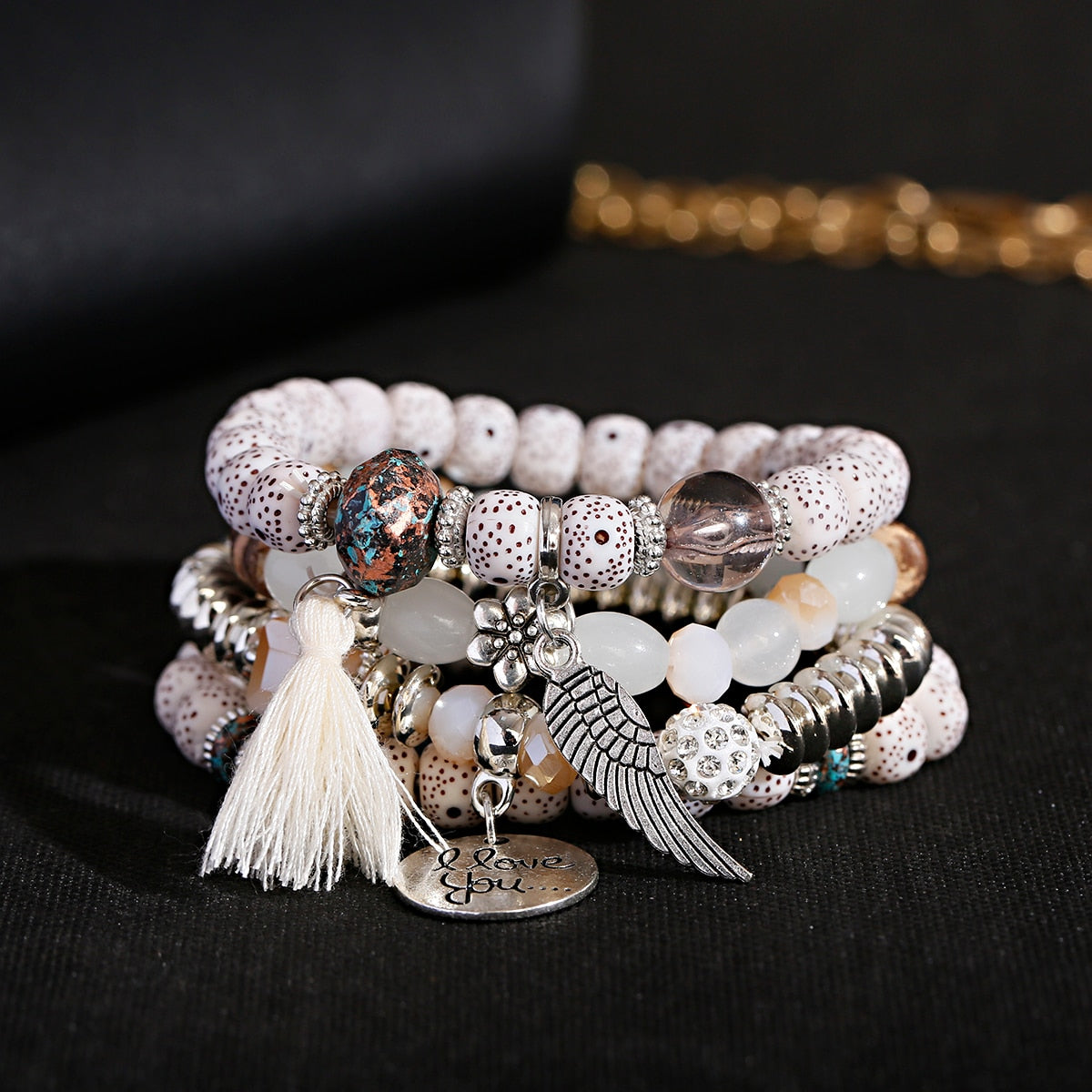 CZ Hand Natural Stone Beads Tassel Pendents Bracelets