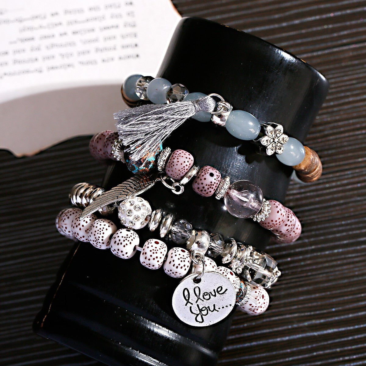 CZ Hand Natural Stone Beads Tassel Pendents Bracelets